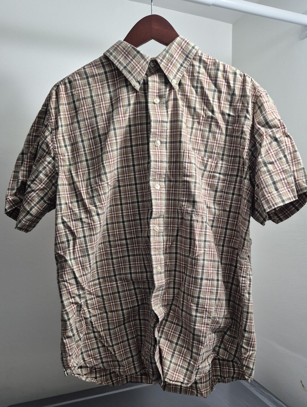 Men's Short-Sleeve Plaid Button-Up Shirt - Brown/Green